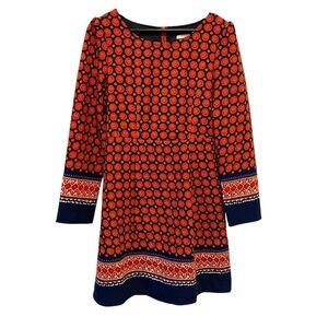 Anonyme Size 6 Mediterranean Moroccan Print Orange and Navy Sheath Dress